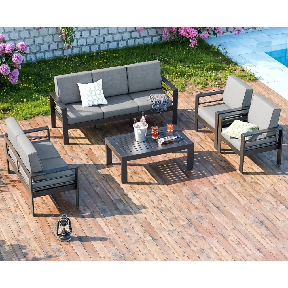 

Outdoor Aluminum Patio Furniture Set with Sofa Chairs Loveseat Coffee Table Waterproof Cushions,7 Seats Modern Conversation Sets