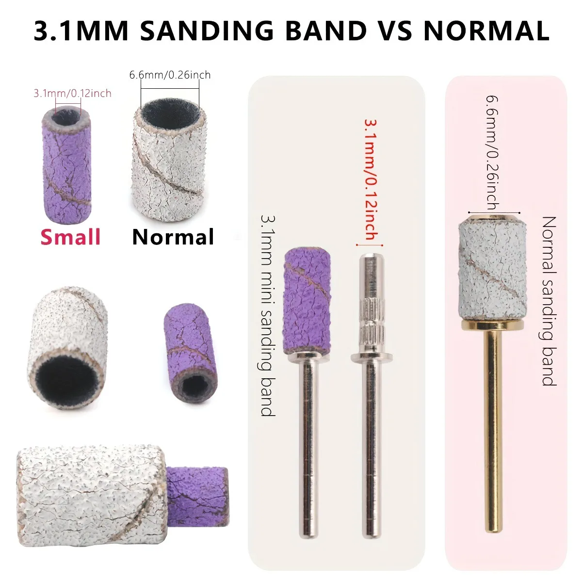 100pcs 3.1mm Mini Sanding Bands Kits Nail Drill Bits Mandrel Sets Electric Manicure Accessories Tool Dead Skin Remover
