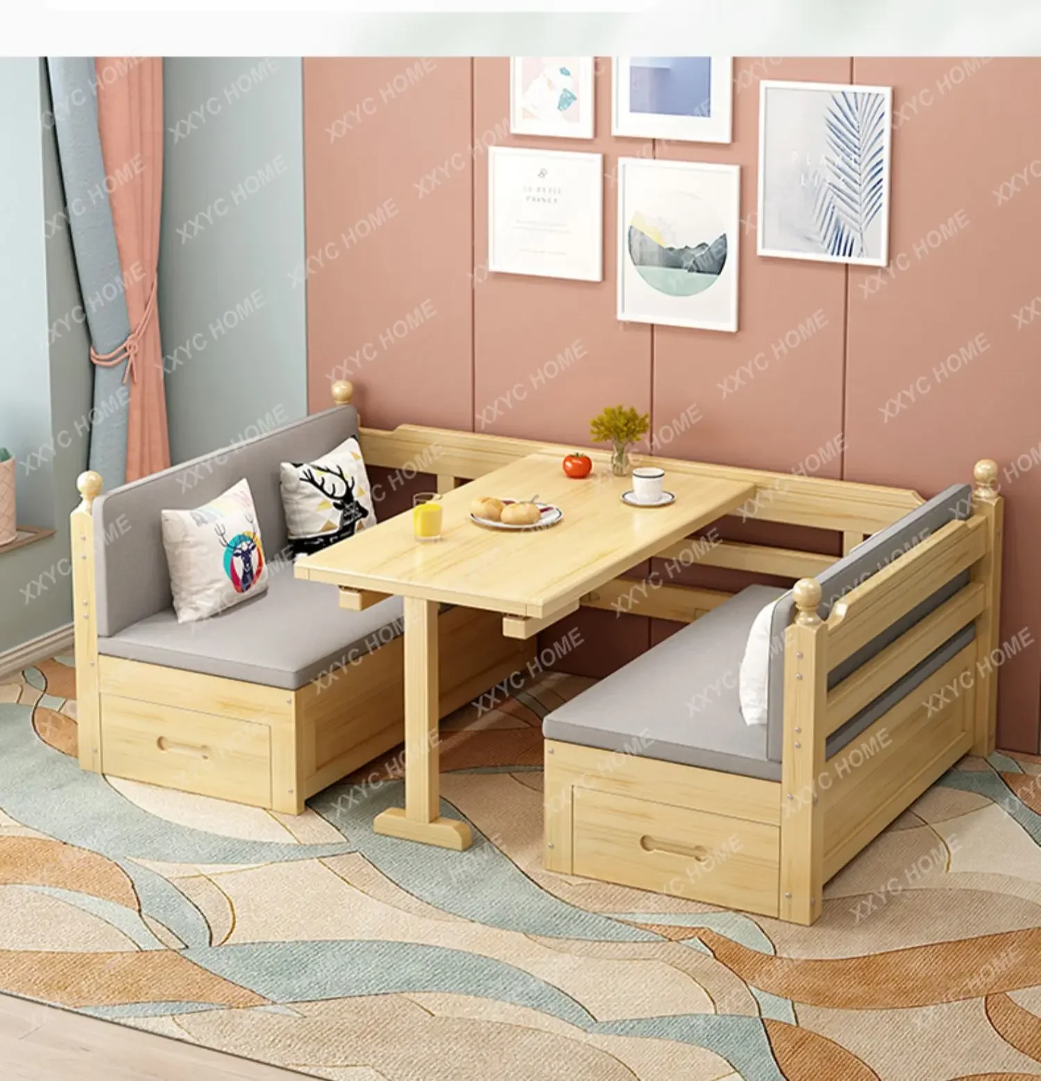 Sofa Bed Multi-Functional Household Foldable Living Room Double Sitting and Lying Dual-Use with Desk Locker