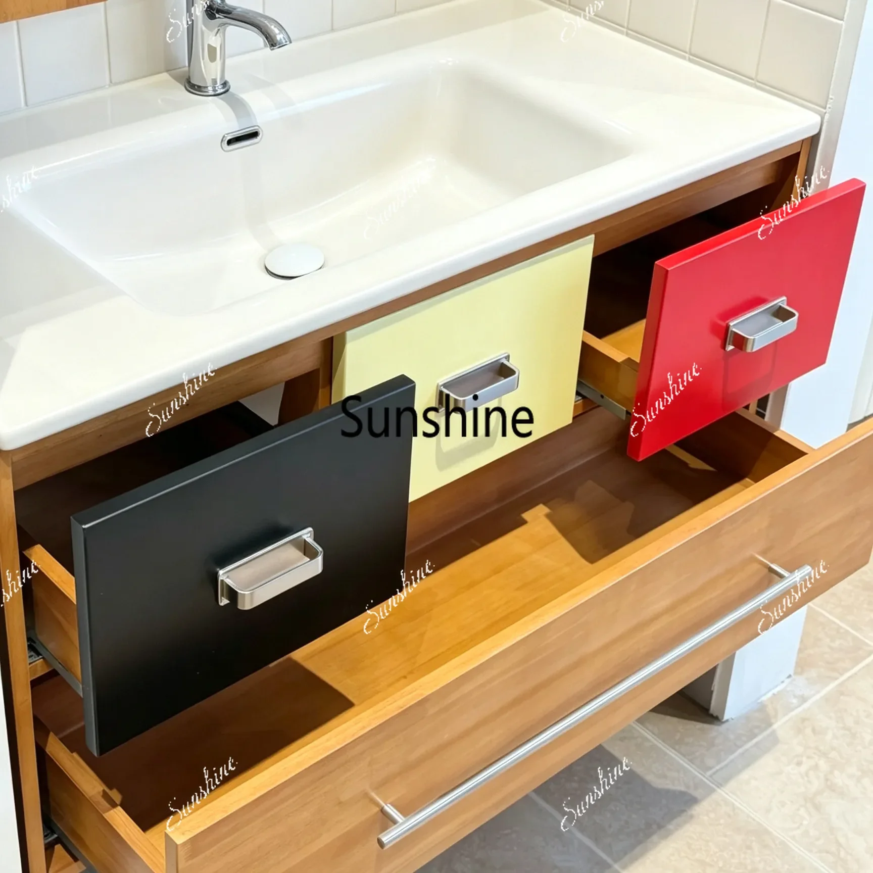 YYMedieval style bathroom cabinet combination color matching ceramic integrated basin washing