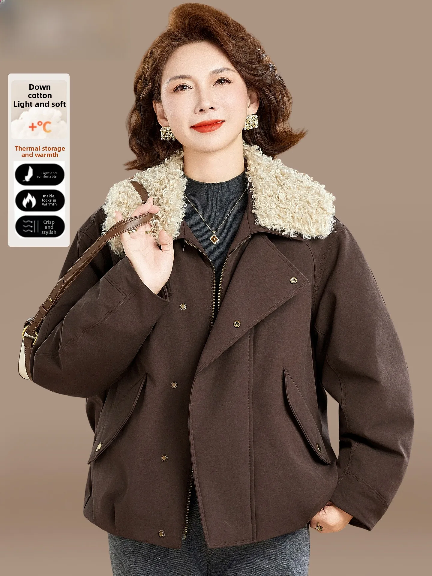 

Winter Jaet Women's Casual Sle Thiened Cotton Padded Coat Warm Flap Collar Zipper Closure Color for Middle-Aged A...