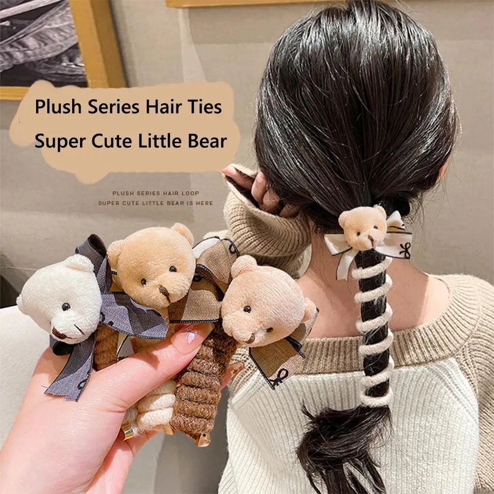 Corda de cabelo de pelúcia das crianças dos desenhos animados pequeno urso telefone fio laço de cabelo menina hairband menina acessório de cabelo não vai danificar o cabelo