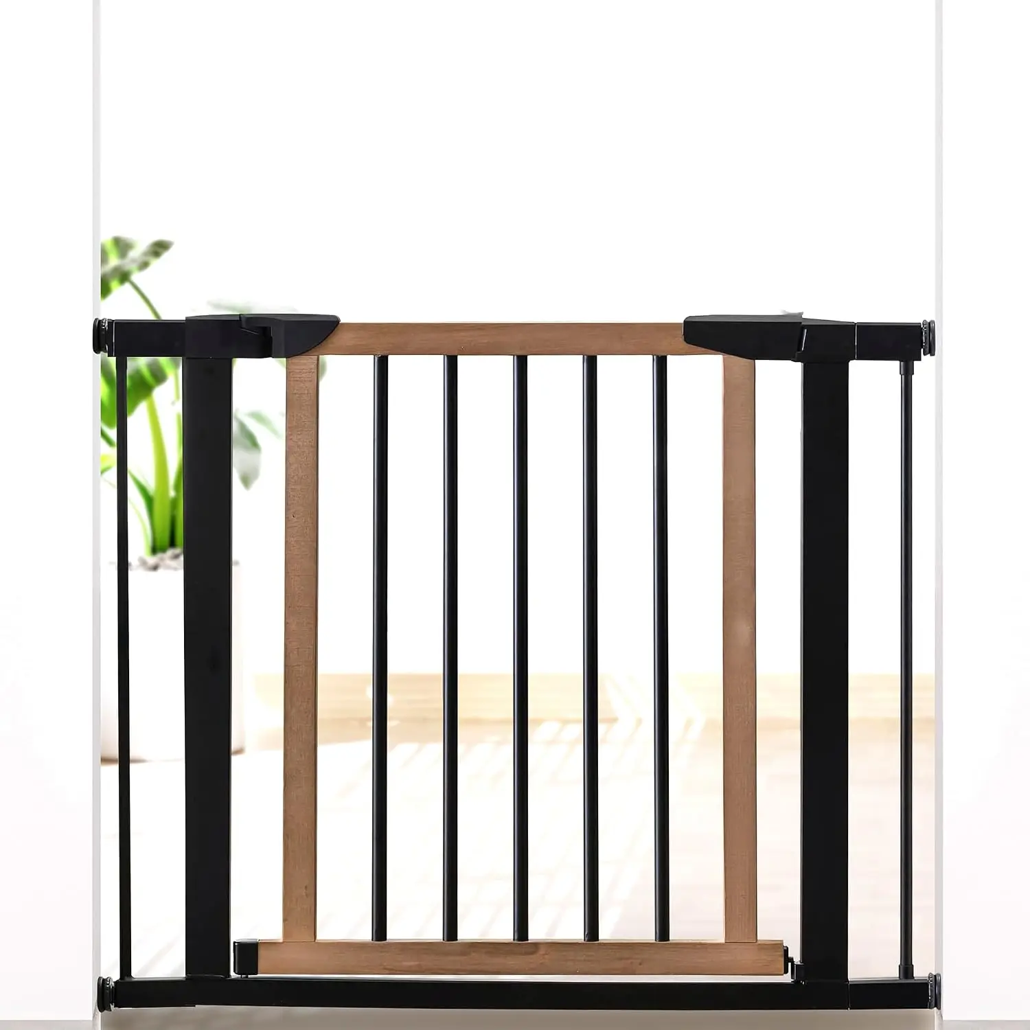 Logan Dog Gate - Indoor Pet Barrier and Wooden Dog Gate with Walk Through Swinging Door - Pressure Mounted for Walls and Stairs