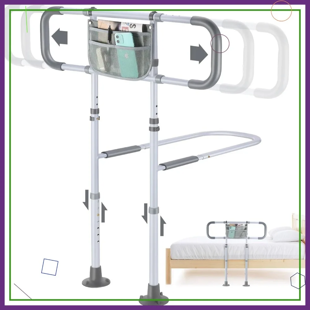 Adjustable Bed Safety Rail for Elderly Adults - Sturdy Support with Extended Handle, Fits King Queen Full Twin Beds