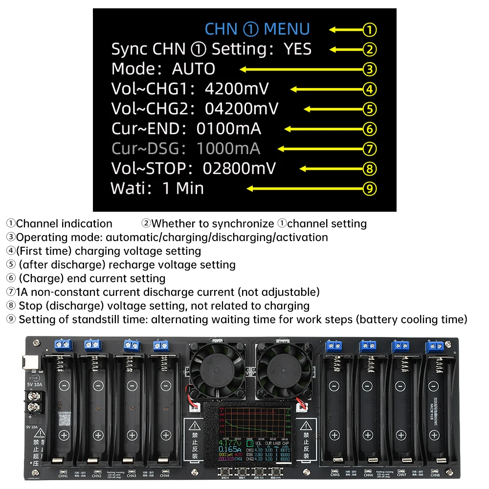 1/2/4/8-channel 18650 battery capacity and internal resistance tester, automatic charge/discharge module, electronic load tester - view 6