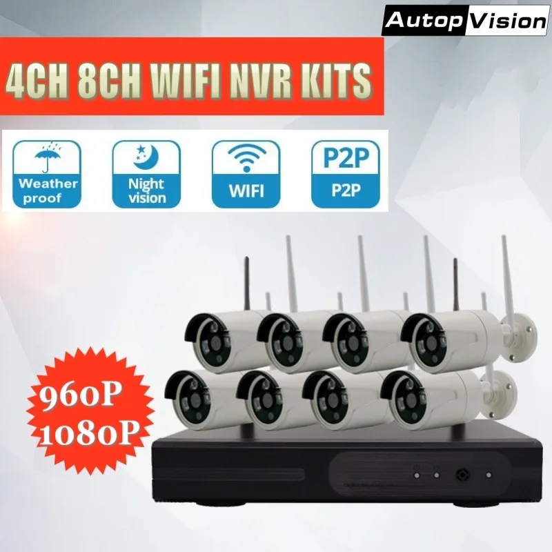 

4CH 8CH Wireless CCTV System KIT WiFi NVR Kit H.265 1.3MP 2MP WIFI IP Camera Outdoor Waterproof Video Security Surveillance Kits