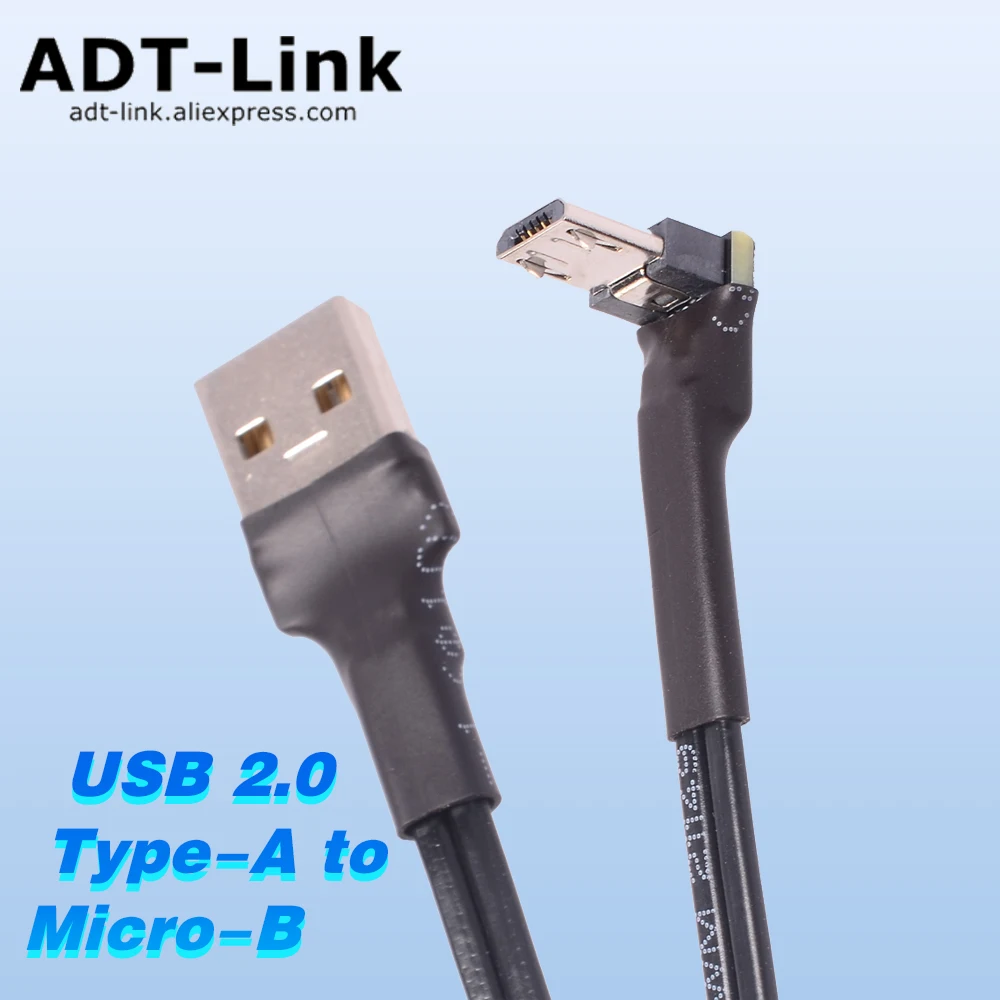 USB 2.0 Straight Type-A Male To Micro-B Down Bend Male Ultra-Thin OTG Extension Cable Flat High-current Power Supply Data Cable