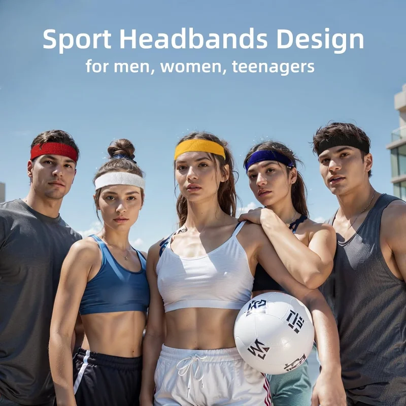 2pcs Sports Sweatbands Headband Moisture Wicking Hairband Athletic Towel Headbands Cotton Head Sweat Bands for Running Cycling