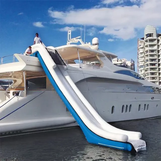 Floating inflatable water yacht slide for boat, inflatable dock boat slide for water games