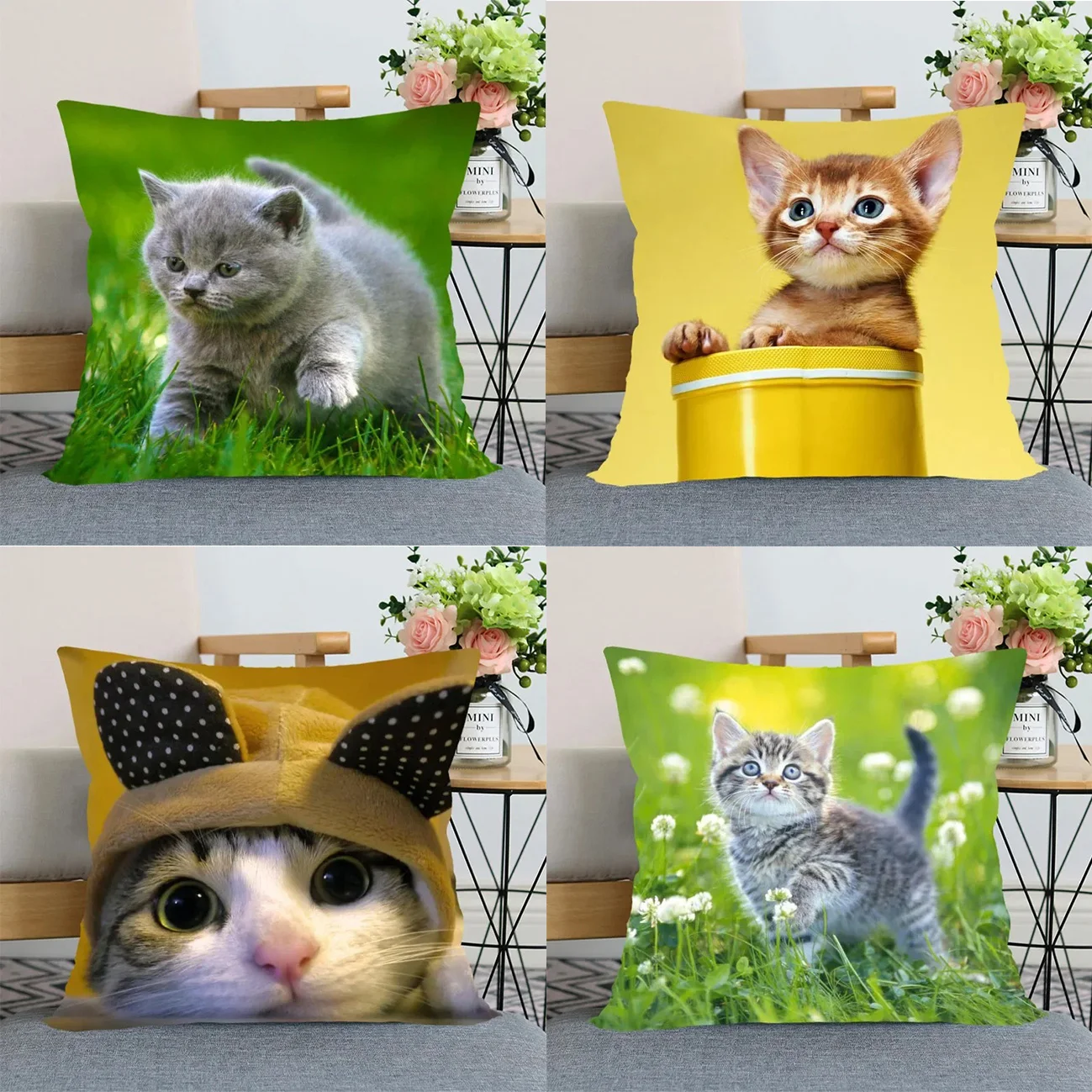 Home Decor Cute Kitten Prints for Cozy Home Decor Pattern Cushion Cover Suitable for Sofa Bedroom Car Pillow Cover