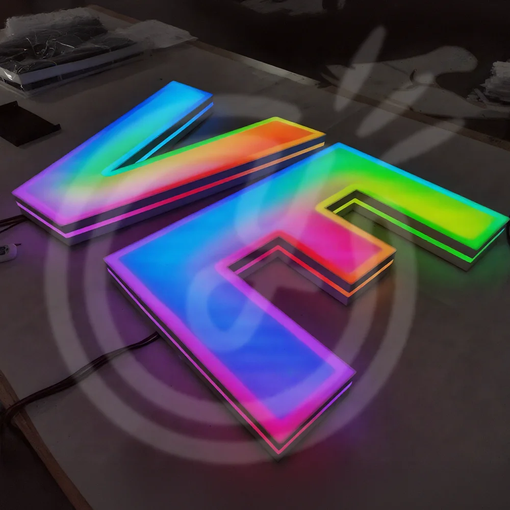 Custom RGB Metal LED Sign Wall Logo Luminous Letter Outdoor Company Store Light Signboard,Business 3D Acrylic Signage Decoration