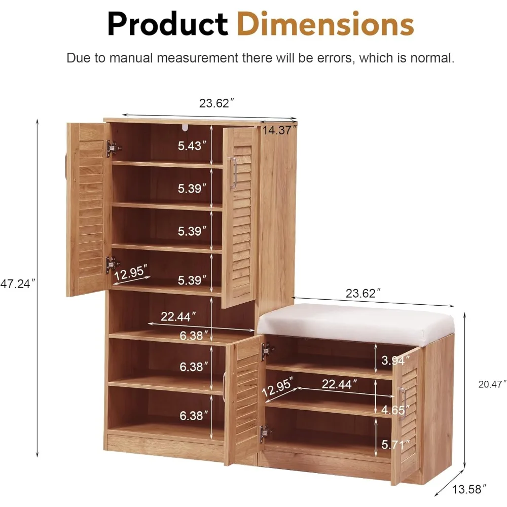 خزانة تخزين الأحذية متعددة الوظائف بطبقة قابلة للتعديل مع مقعد ووسادة، 10 مقصورات لتنظيم معزز