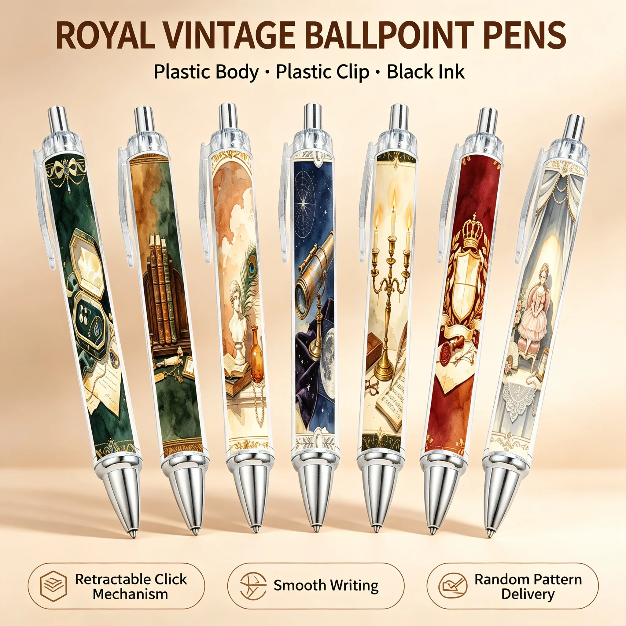 7pcs Retro Letter Writing Quill Pen Writing Instrument Antique Style Paper Roll Holder Cultural Educational Stationery