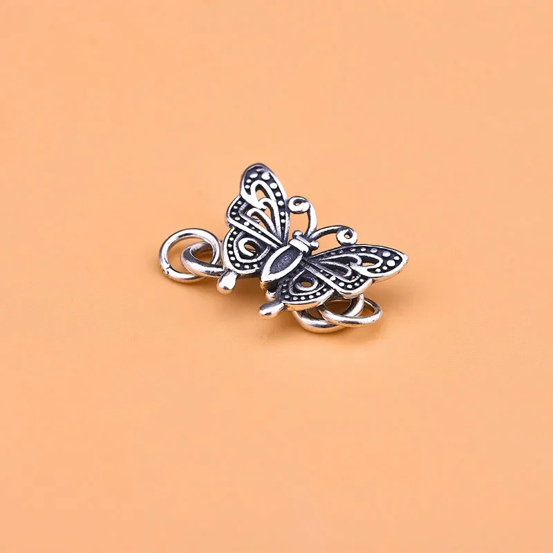 S925 Sterling Silver Vintage hollowed out butterfly connection buckle tail buckle s buckle small fresh and lovely jewelry DIY ac