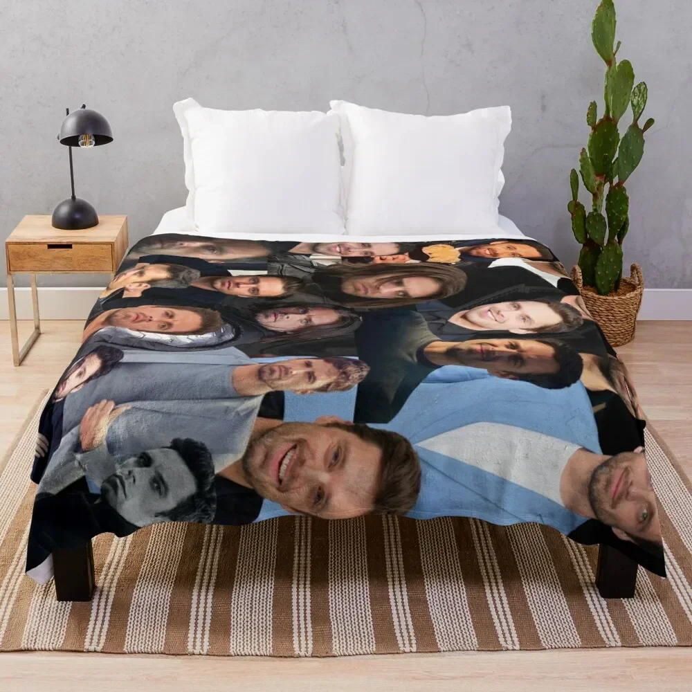 

Seb Stan collage Throw Blanket Wrinkle Resistant Lightweight Blanket