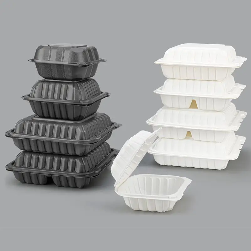 5Pcs Disposable Clamshell Food Container 3 Compartment Lunch Box Leakproof Microwavable Takeaway Box For Restaurant Meal Prep