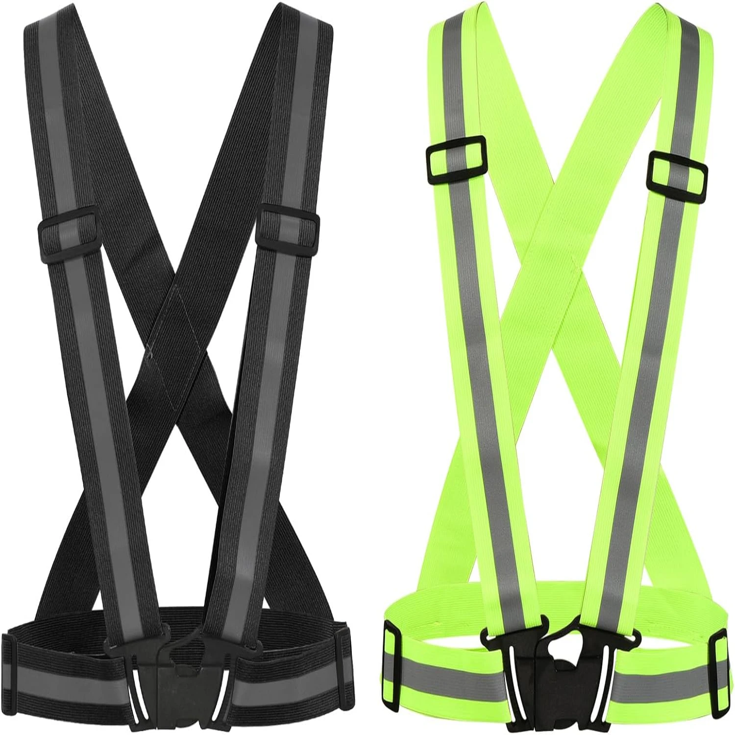 Enhanced High Visibility Adjustable Black and Green Vests - Pack of 2 for Men and Women - Specifically Designed for Outdoor Runn