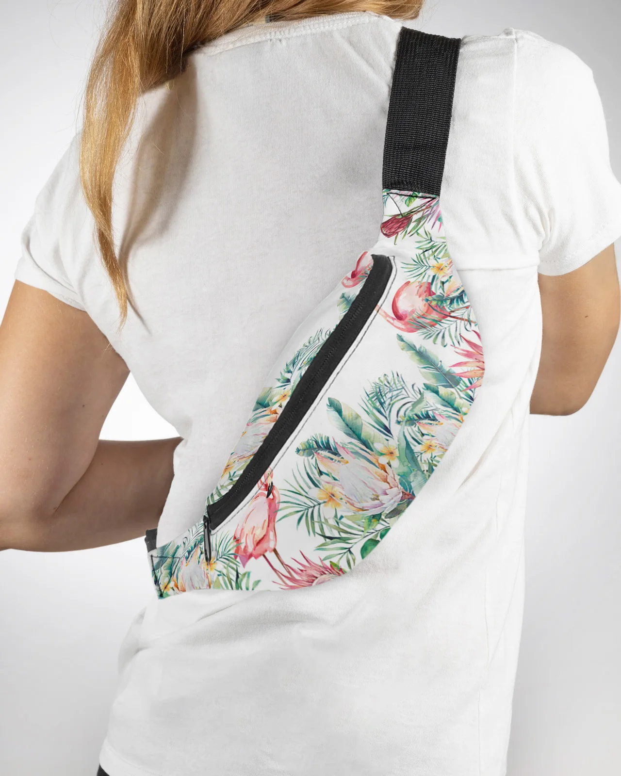 Plantas tropicais Flores Flamingos Bolsa de cintura para homens e mulheres, Ins Style Fanny Pack, Belt Bag, carteira impermeável Banana Hip Bags