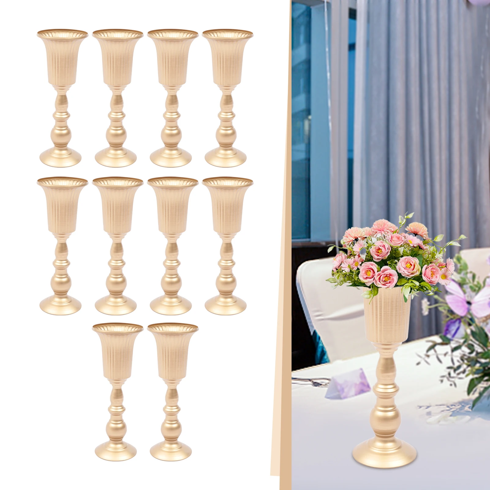 Metal Trumpet Vases 10Pcs Elegant Wedding Centerpieces 12.6 in. Tall Party Decoration for Flower Arrangements