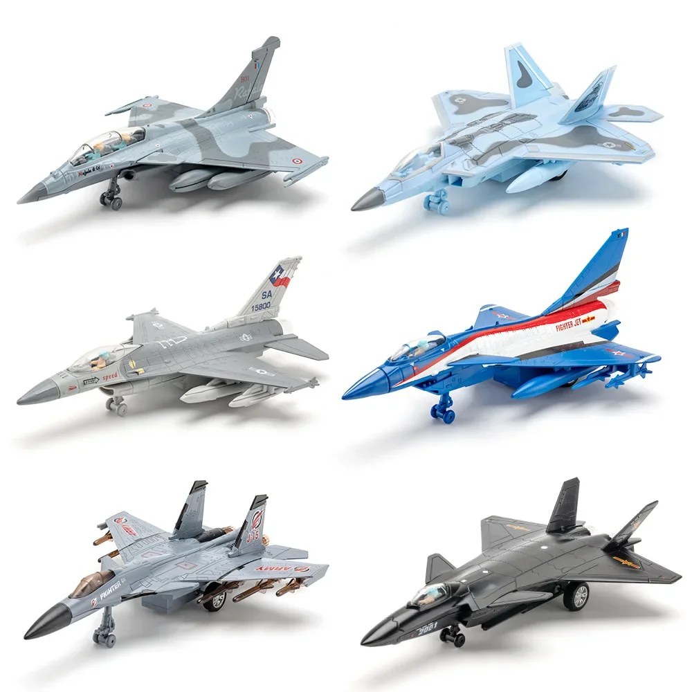 1/50 J-10 J-20 F-16 F-22 J-15 Fighter Model Toy Airplane Alloy Diecast Music Light  Pull Back Fighter Plane Model for Kids Gifts