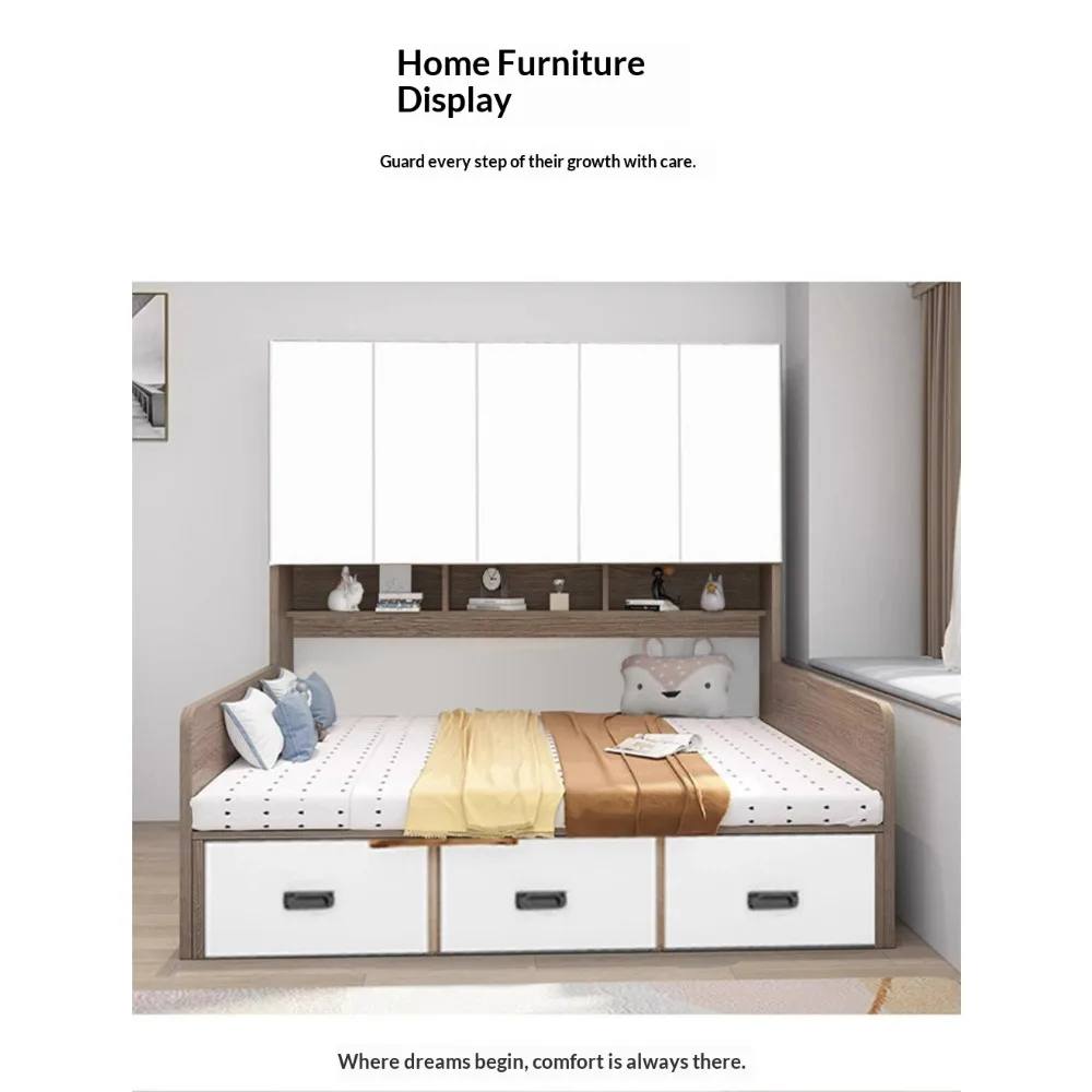 Space Saving Tatami Bed with Wardrobe&Desk Multifunctional Storage Combo Bed Integrated Sleeping Solution for Home Kids Bedroom