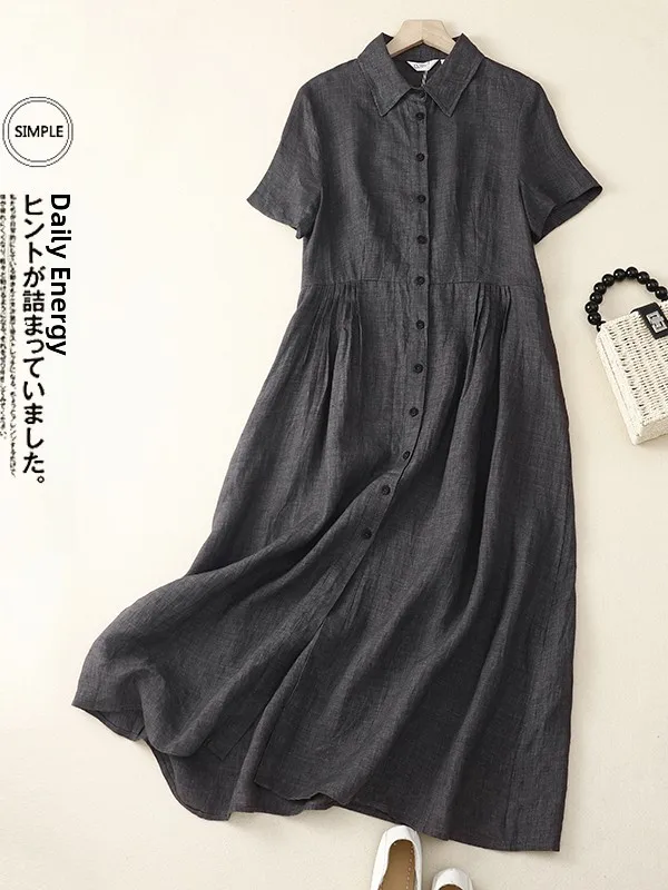 

Elegant plus Size Women's Shirt Dress Korean Design Slimming High Waist A-Line Skirt Breathable Comfortable Summer Long Dress