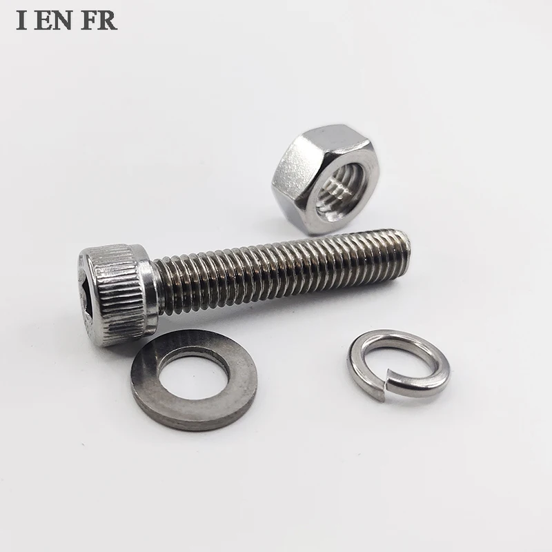 1/2/5/10/20/50pcs DIN912 Stainless Steel Allen Hex Socket Cap Head Screws Bolts M2-M12 304 Grade Hexagon Shape with Nut Washer