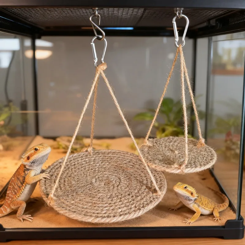 Reptilien-Hängematte Eidechsenbett Bartagamen-Liegeplatz Gecko-Schaukel Natürlich Gewebte Terrarium-Dekoration Sonnenplattform Vogel-Chamäleon-Spielzeug – Detail 5