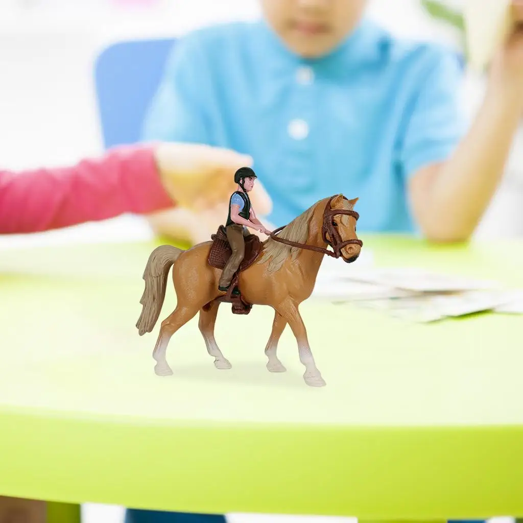 Hollow Plastic Animal Figure Horse with Male Rider Figurine for Preschool