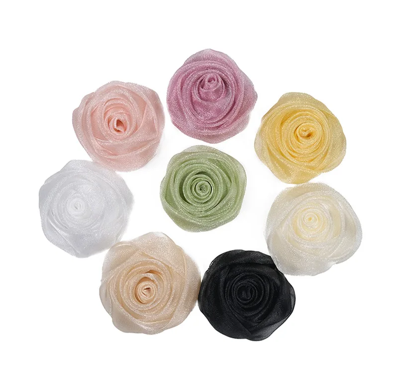 5 Stück 3cm Organza Schneerosen-Köpfe Haarschmuck Partydekoration Kleine Blumen DIY Handgemachtes Kleidungszubehör Kostümdesign – Detail 5
