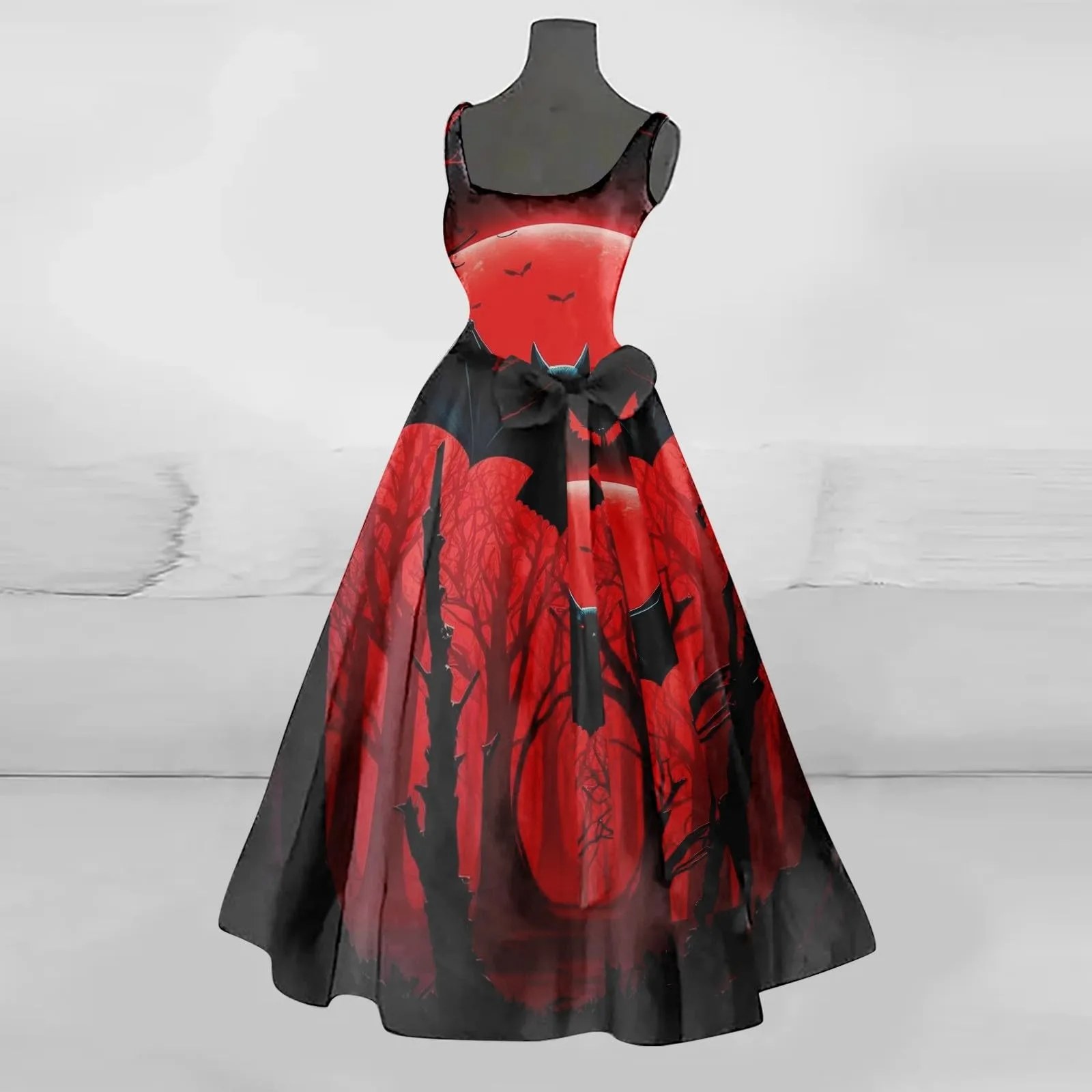 Halloween Bloody Print Long Dress Horror Cosplay Costume For Women Sleeveless Tunic A Line Blood Stain Masquerade Party Dresses