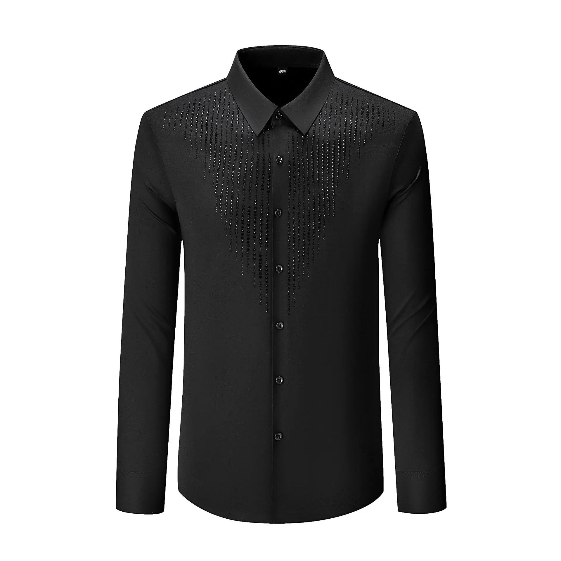الفاخرة حجر الراين قميص طويل الأكمام للرجال مأدبة اجتماعية فستان حفلة قميص الأعمال مكتب مرحلة أزياء مسرحية M-5XL