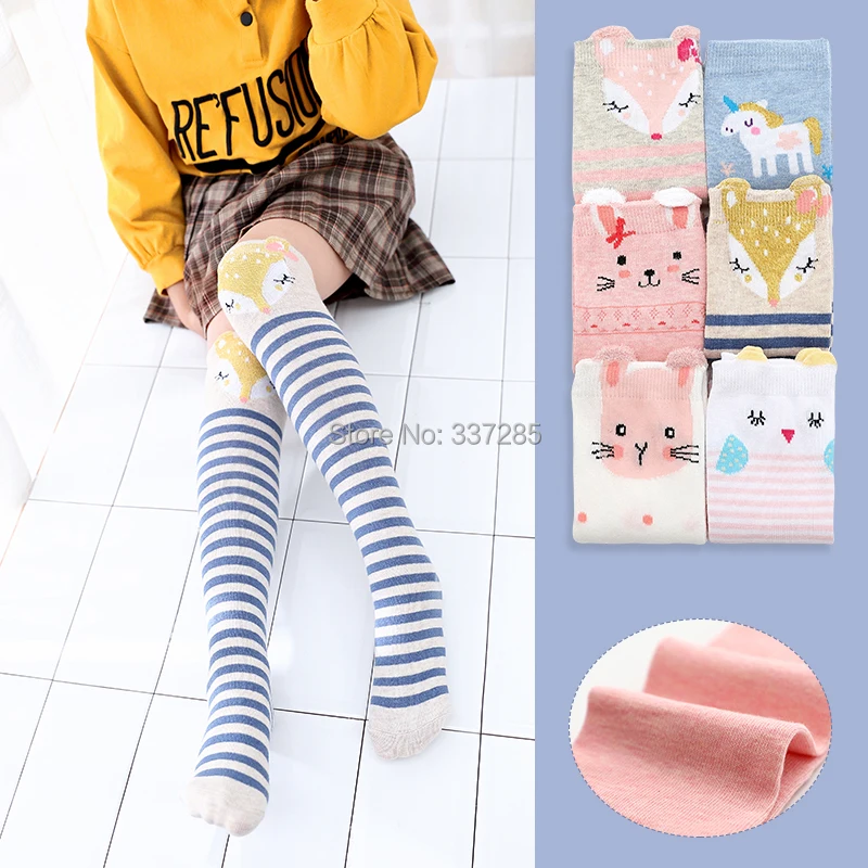 Infant girls high knee Socks Three-dimensional Cartoon fox cat unicorn heaps kids socks Over knee baby autumn long Stockings