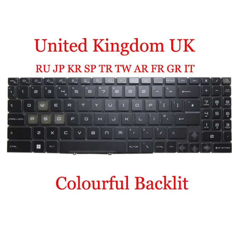 

Клавиатура с RGB-подсветкой UK RU для MSI cyборга 15 A12U A12UDX A12VE A12VF A13UDX A13V A13VE A13VF MS-15K1 FR JP SP KR TR