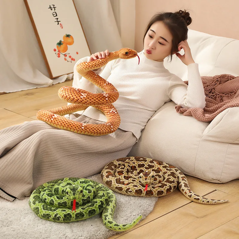 1pc 200cm Giant Snakes Plush Toy Simulation Long Golden Python Stuffed Snake Plushie Pillow Children Boys Gift Home Decoration