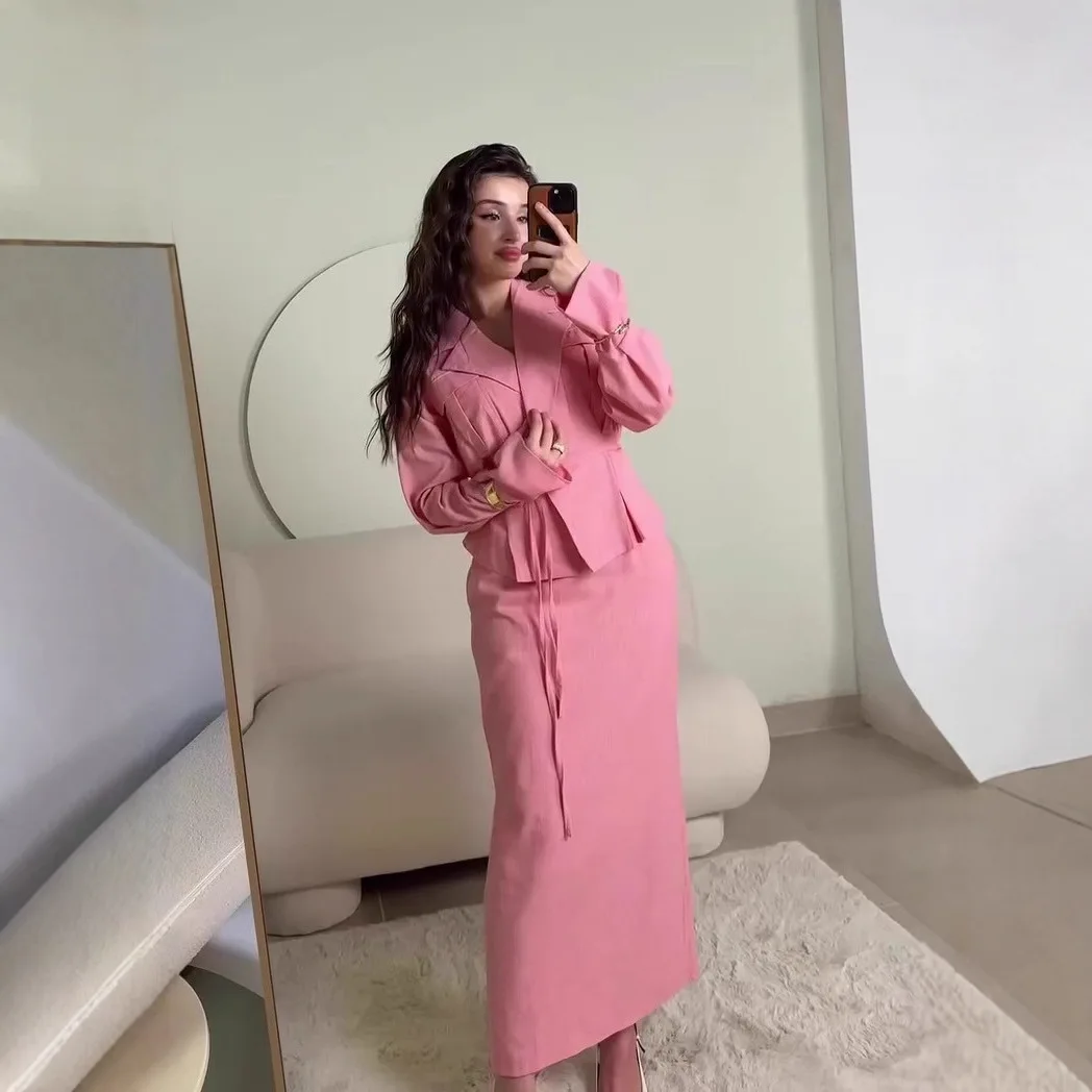 

Мусульманские юбки, костюм, женские комплекты из 2 предметов, пальто, длинная юбка, куртка на шнуровке, на пуговицах, Турция, исламский скромный ансамбль, Дубай, арабский