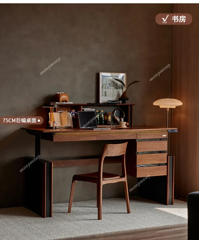 New arrive Solid wood electric lifting table Household black walnut workbench Computer table Intelligent lifting learning desk