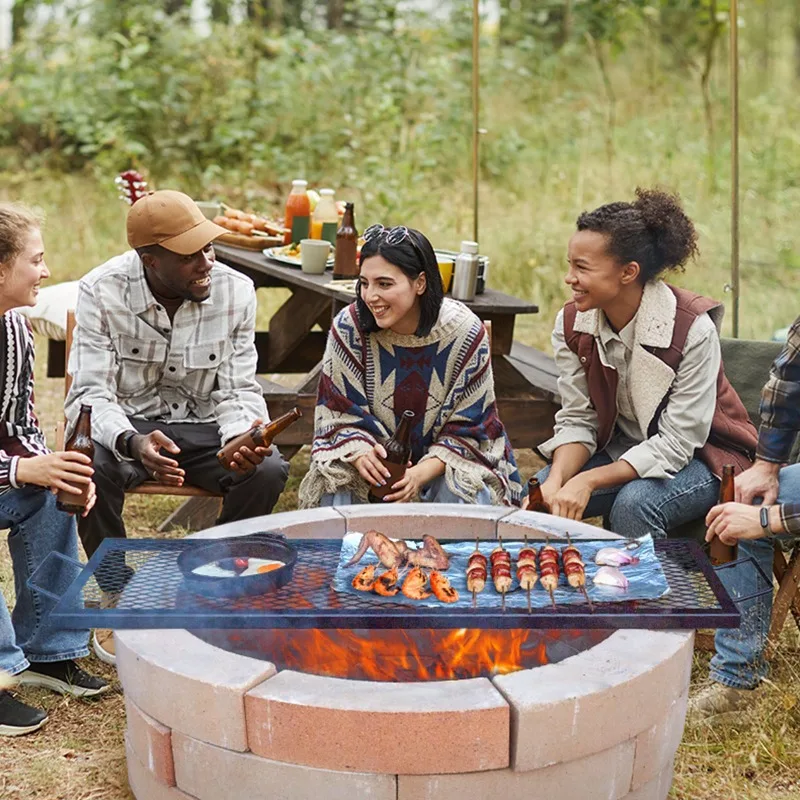 

Прямоугольная решетка для костра X-Marks, прочная стальная решетка для гриля и барбекю с ручкой и опорой X-образной формы