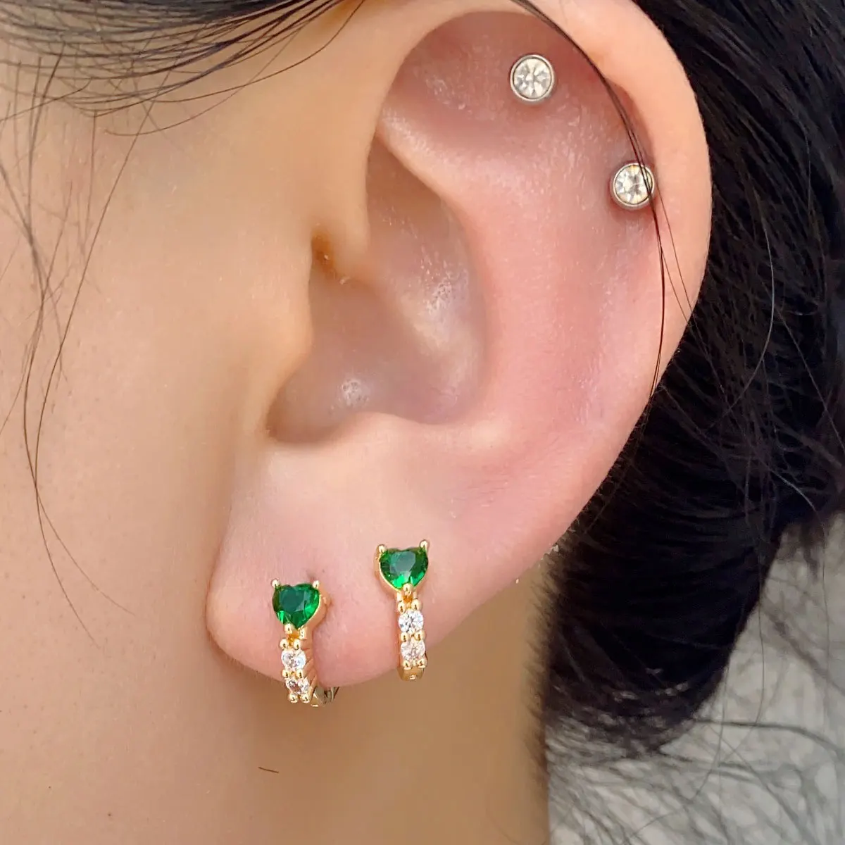 Huggies Earrings Purple white Green Blue Red Square Heart Silver Color Small Hoop Earrings for Women Girls Wedding Jewelry