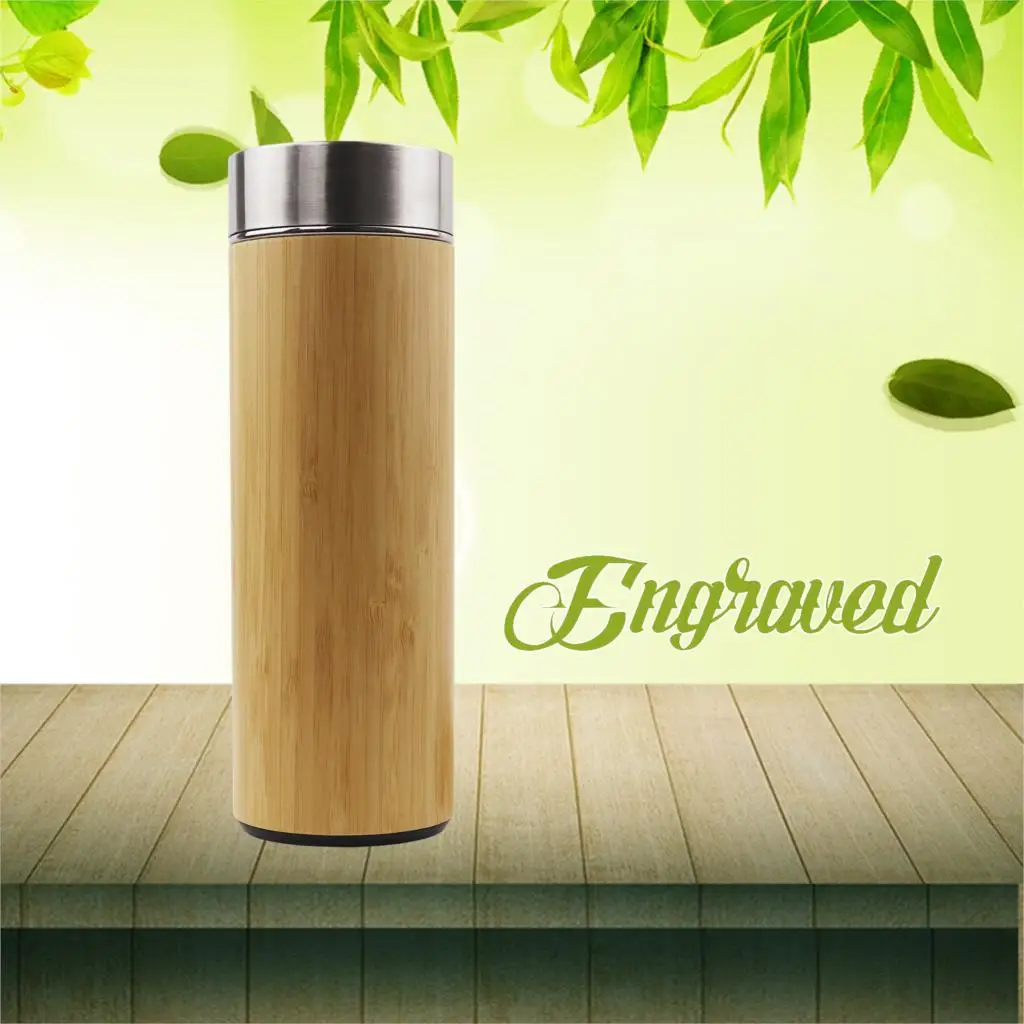 Wooden Thermos Vacuum Flask Customized laser Engraved Bamboo Stainless Steel Screw Lid dropshipping BV0051 personalized gift