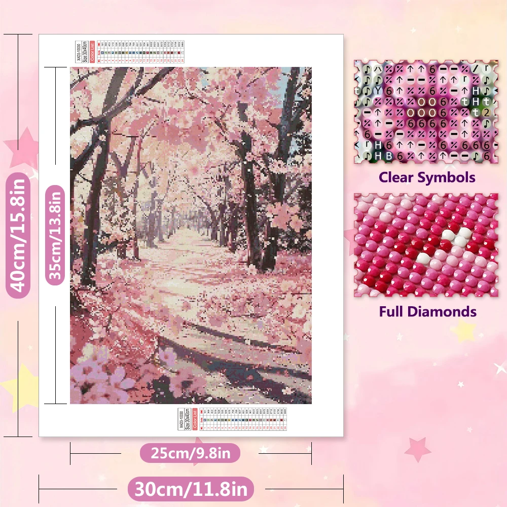 EverShine Diamond Painting Cherry Blossom Tree 5D Full Drill Embroidery Scenery DIY Mosaic Landscape Home Decoration Unique Gift