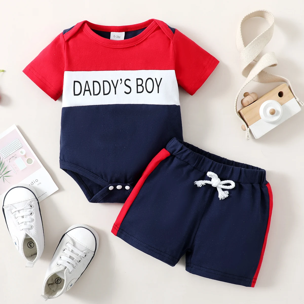 Summer Baby Boys' Casual Set Color blocked Word jumpsuit+Shorts Two piece Set 0-18 Months Baby Boys' Sports Style Set