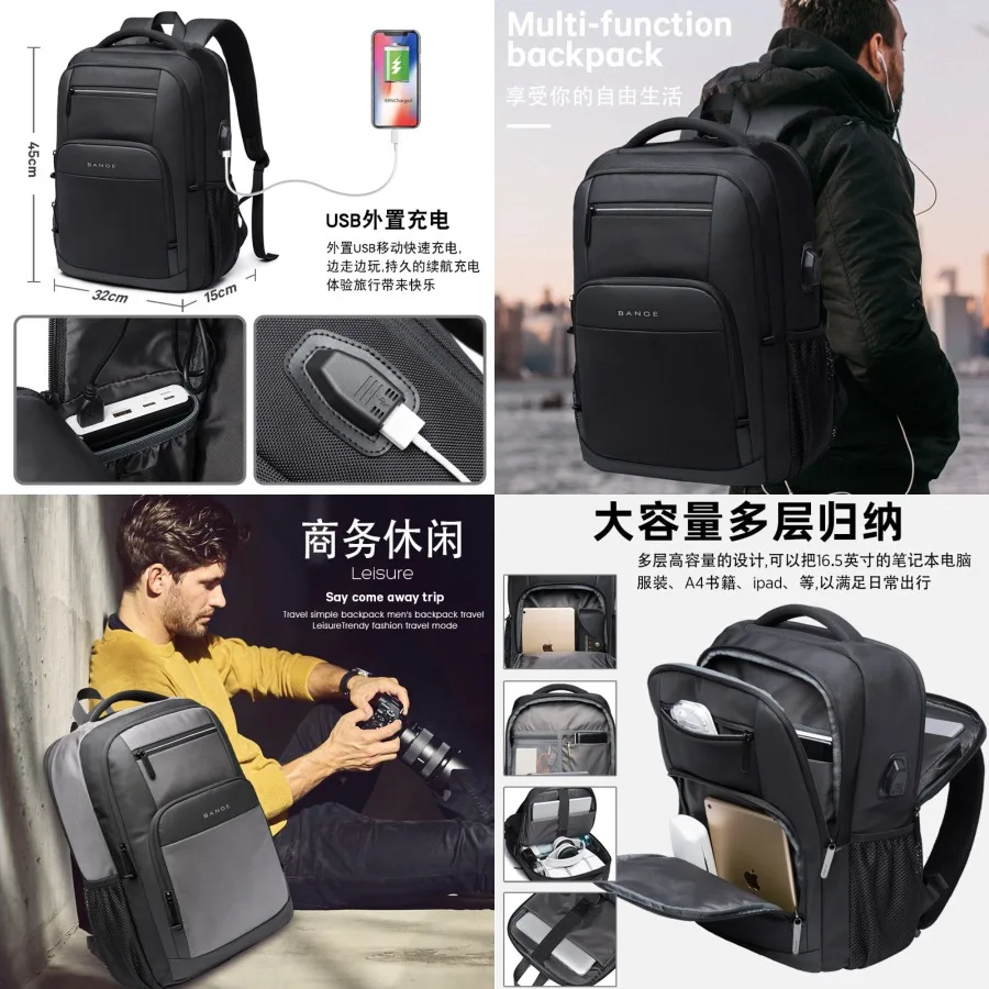 【New style】Bange new style backpack men's shoulder bag computer bag casual student school bags in stock  usb backpack
