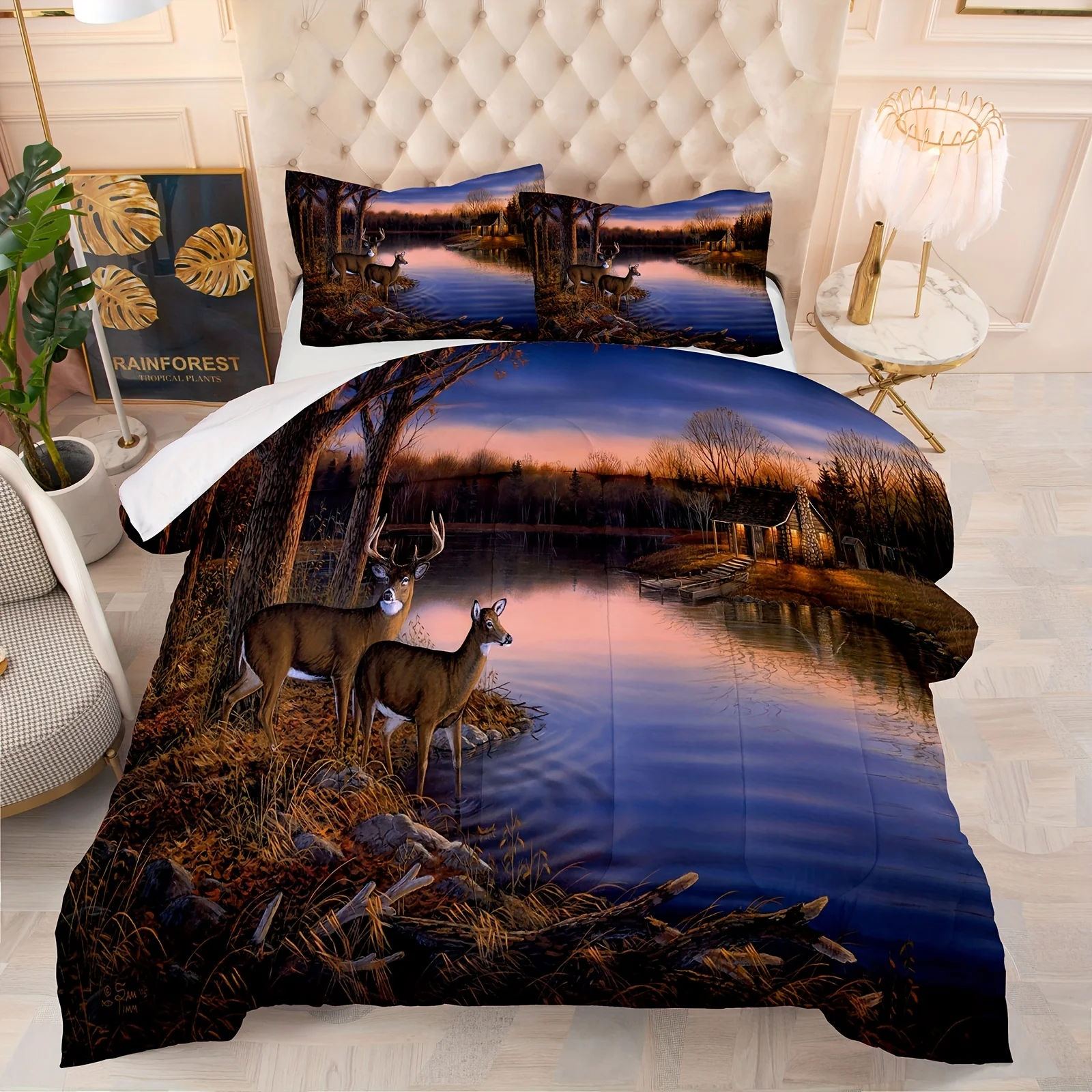 

2/3-pcs Digital Printed Deer 3D Bedroom Duvet Cover Set Machine Washable Bedding Set Super Soft Suitable for All Seasons
