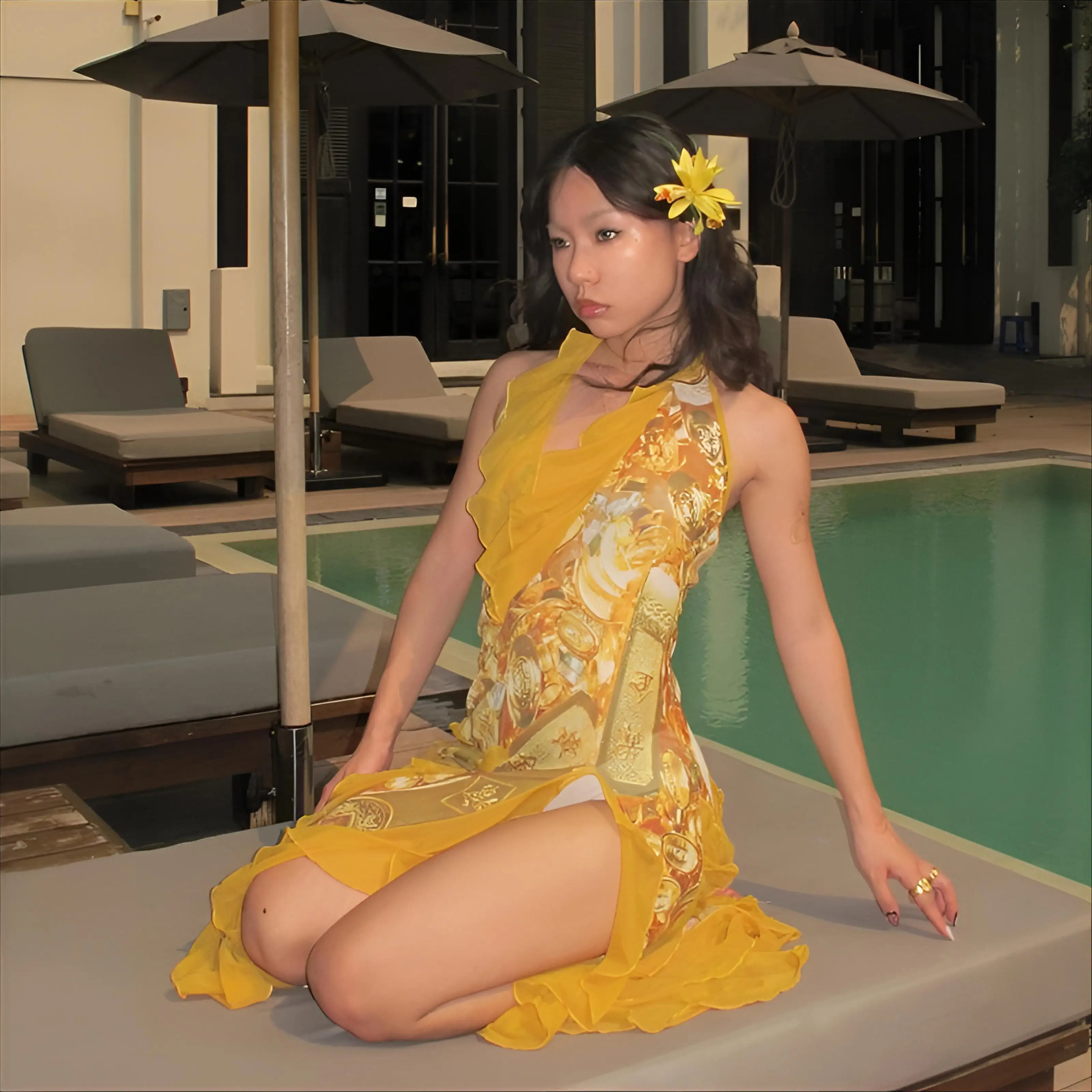 

Cover Up For Woman Women Adjustable Fashionable Swimwear-Beach Tribal Yellow Single 2025 Lace Openwork Sauna Belly Autumn-Season