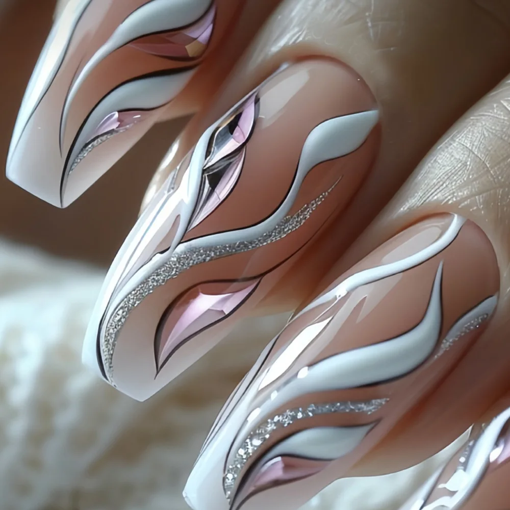 24pcs/set Medium long fake nails for women girls sparkling starry sky gradient rainbow colors Y2K tips press on false nail art