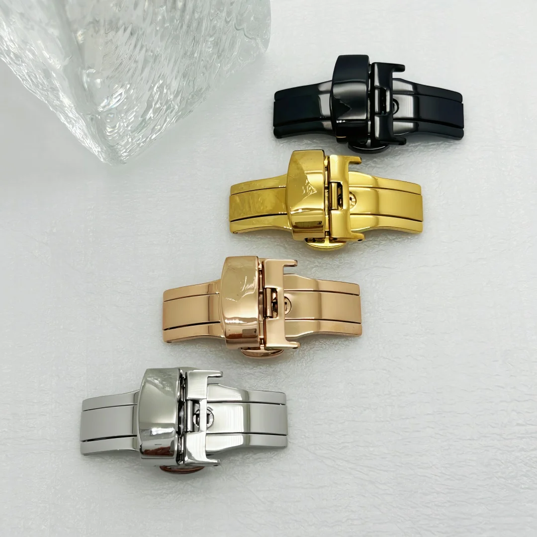 Watch Strap Accessory Spherical Clasp Stainless Steel Double-push Butterfly Clasp with Automatic Fish-scale Pattern Strap Buckle