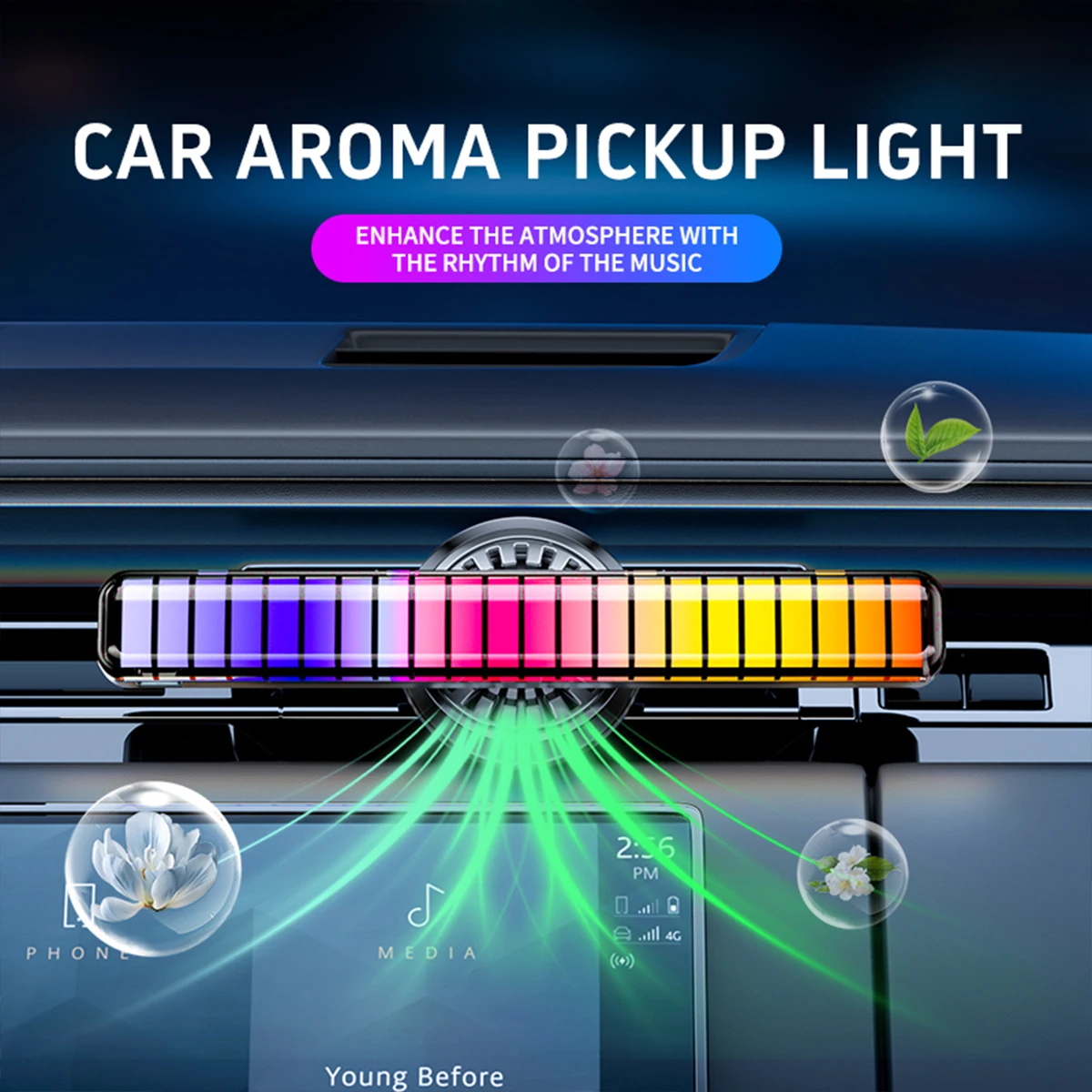 Automotive ambient light, car aromatherapy pickup light, air outlet, music rhythm light, voice controlled RGB pulsating aromathe