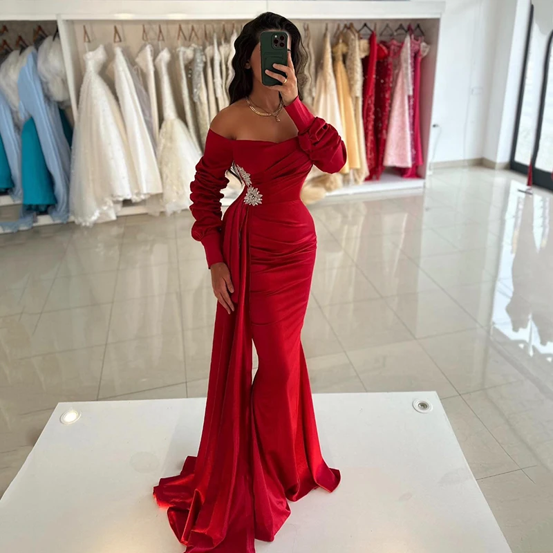 

Thinyfull 2024 Mermaid Prom Dresses Off The Shoulder Long Sleeve Evening Dress Formal Women Cocktail Party Prom Gown Custom Size