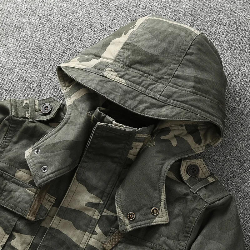 Autumn Winter Thicken Warm Camouflage Cotton Padded Jacket with Hooded Multiple Pockets Workwear Thermal Coats Outdoor for Men